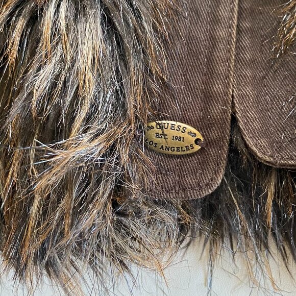 Guess Faux Fur Hand Beaded Brown Vest Sz Sm - Picture 9 of 13